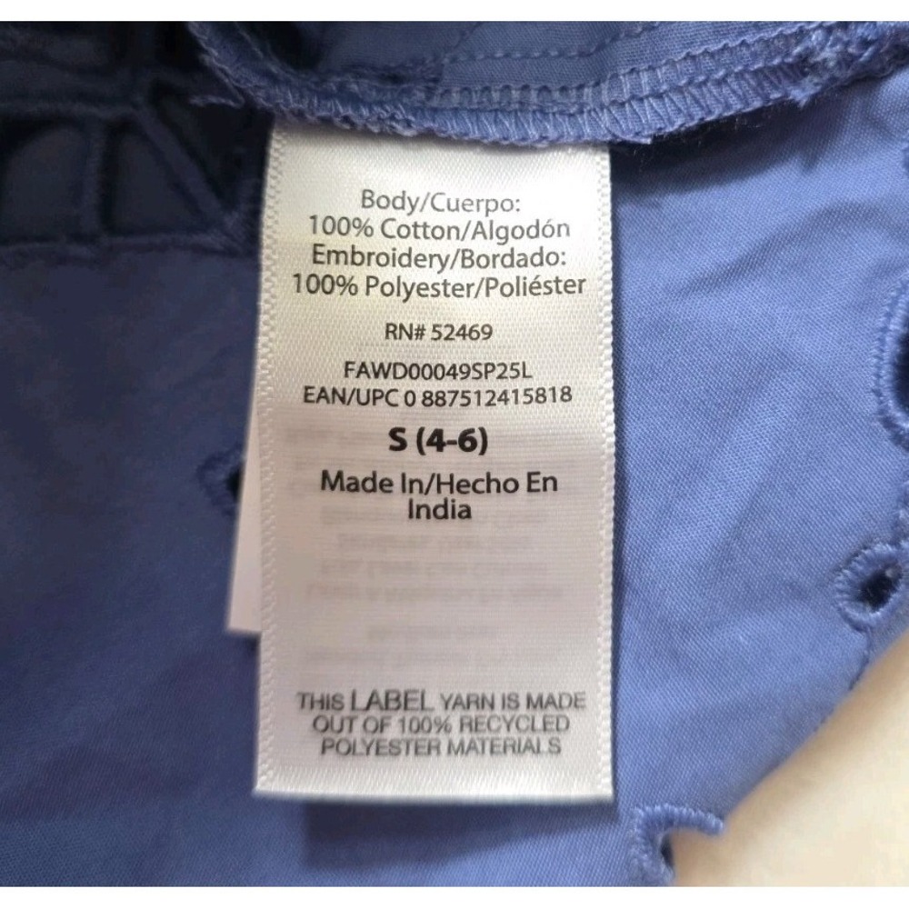Free Assembly Blue Eyelet Shirt Dress Cotton Midi Button Front S NWT - Picture 10 of 11